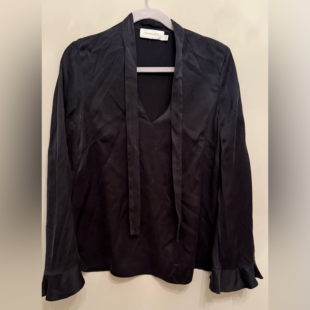 Zimmermann Black Blouse with Tie Detail